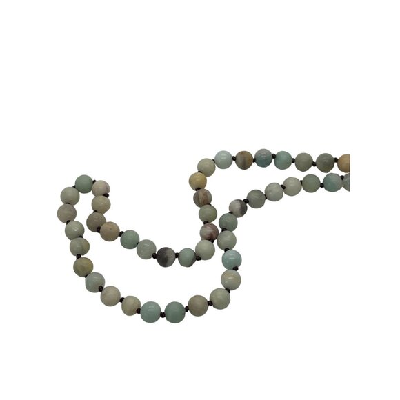 Amazonite Bead Necklace With Agate Pendant & Tan Leather Tassel No Clasp 32" - Picture 4 of 4